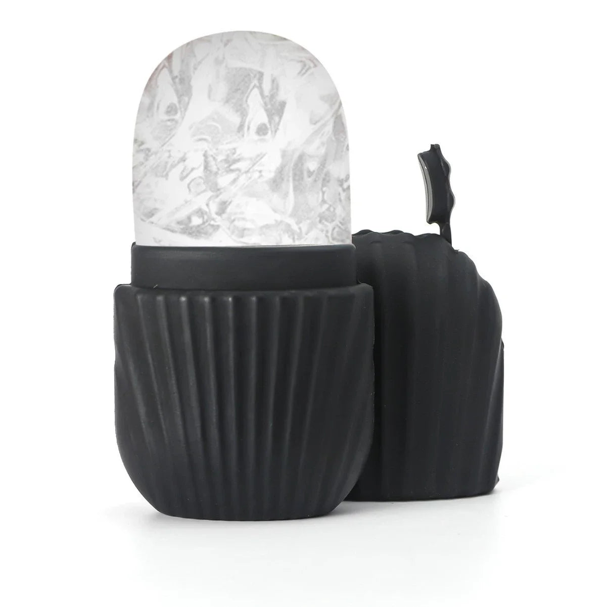 Black ribbed ice roller on a white background