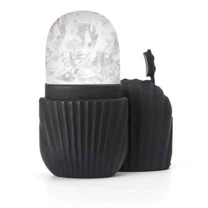 Black ribbed ice roller on a white background